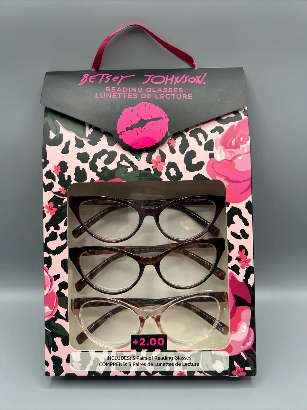 Betsey Johnson 3 Pairs Cat Eye Reading Glasses +2.00 New